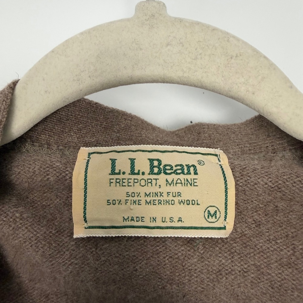 L.L.Bean Mink & Merino Wool Cardigan Medium Brown V-Neck Button Quiet Luxury - Picture 6 of 10